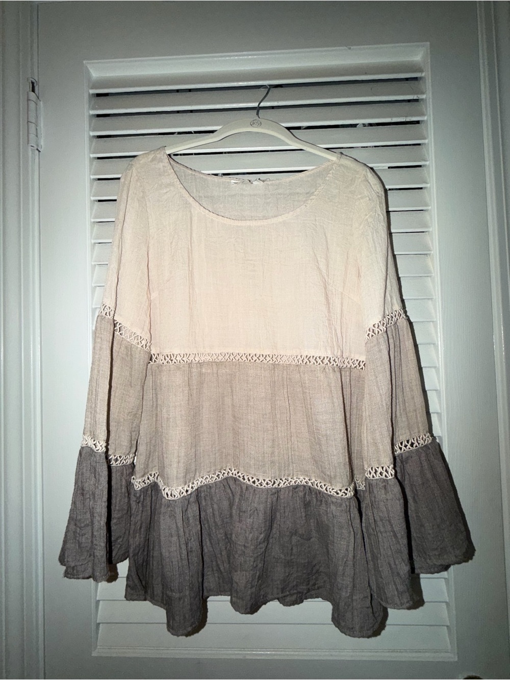 Entro Cream, Brown and Gray-ish Tiered Bell-Sleeve Tunic